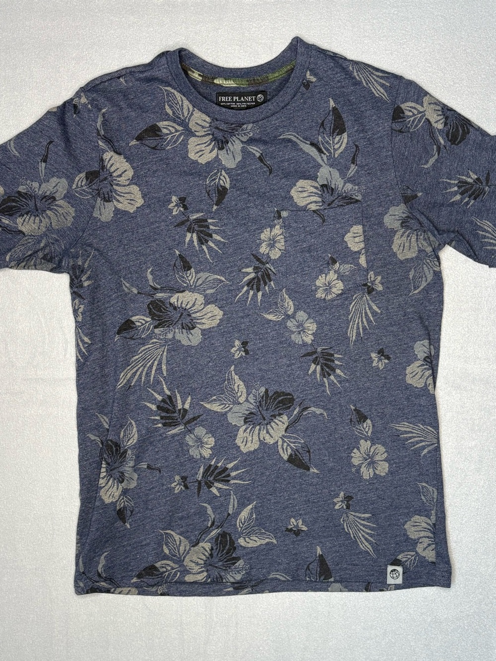 Free Planet Men's Navy Blue Floral Pocket Tee